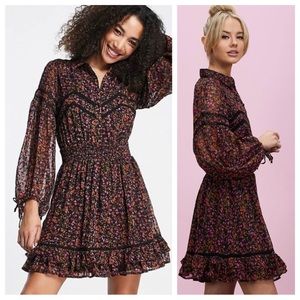 🆕 NEW NWT TOPSHOP asos Ditsy Floral Poof Sleeve Semi Sheer Mini Tea Dress 8